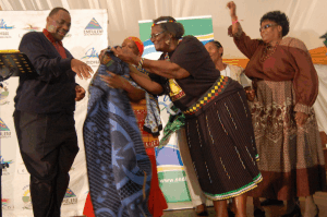 Khulumani Support Group presents the Executive Mayor Cllr. Mahole Mofokeng with the “Seana Marena”